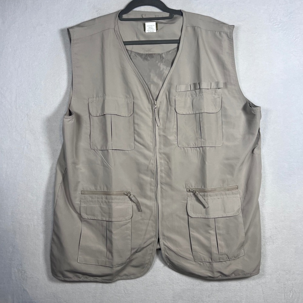 Haband Travelers Mens Large Tan Khaki Utility Safari Fishing Vest Multi-Pocket